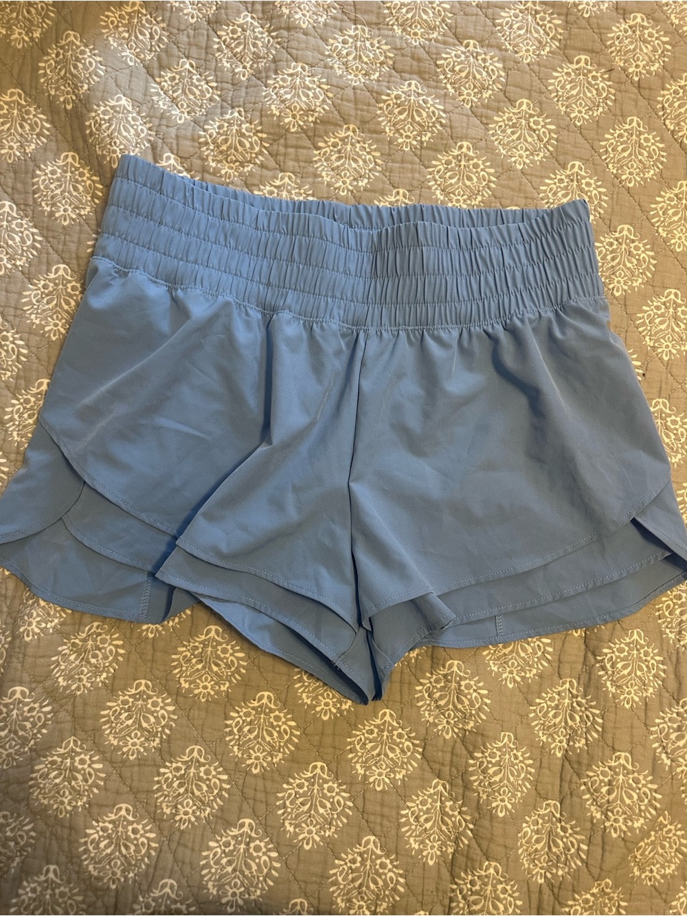 Apana Sky Blue Athletic Shorts with Smocked Waist